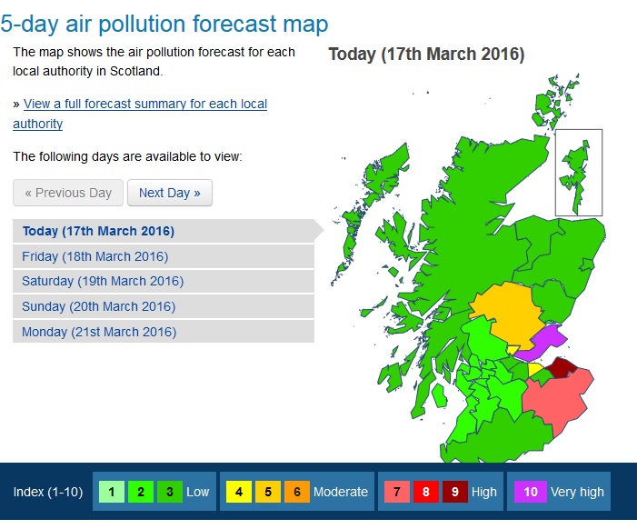 Scotland braced for high air pollution