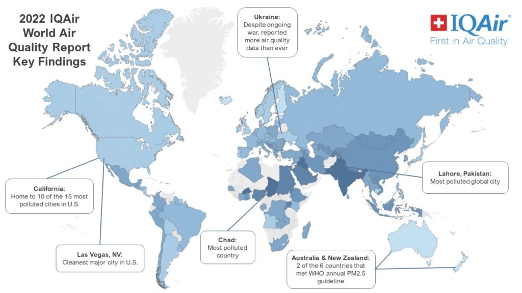 World Air Quality Report 2022 finds only six countries met WHO guidelines for PM2.5